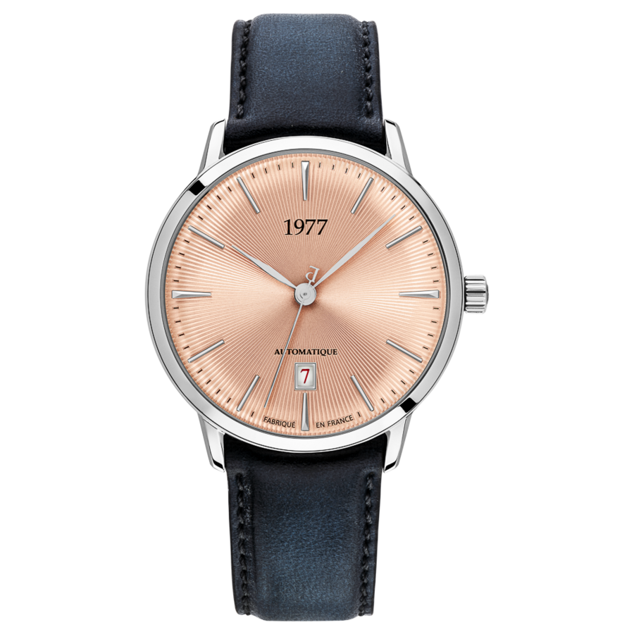 1977 EDMOND Automatique, 40 MM, Cadran Saumon, Bracelet Cuir Noir Men's Watch 1977P01156