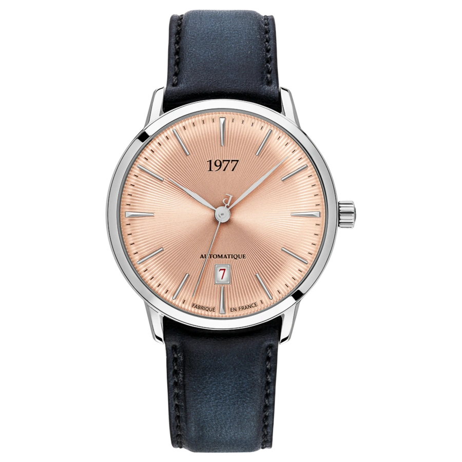 1977 EDMOND Automatik, 40 mm, Zifferblatt Lachs, Lederband Schwarz, Men's Watch 1977P01156
