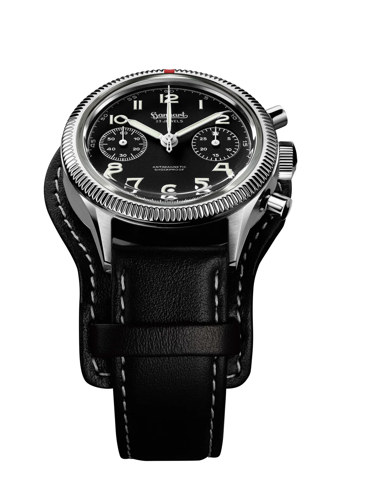 Hanhart 417 ES 1954 39 mm Leather Strap Black Men's Watch H701.210-7010