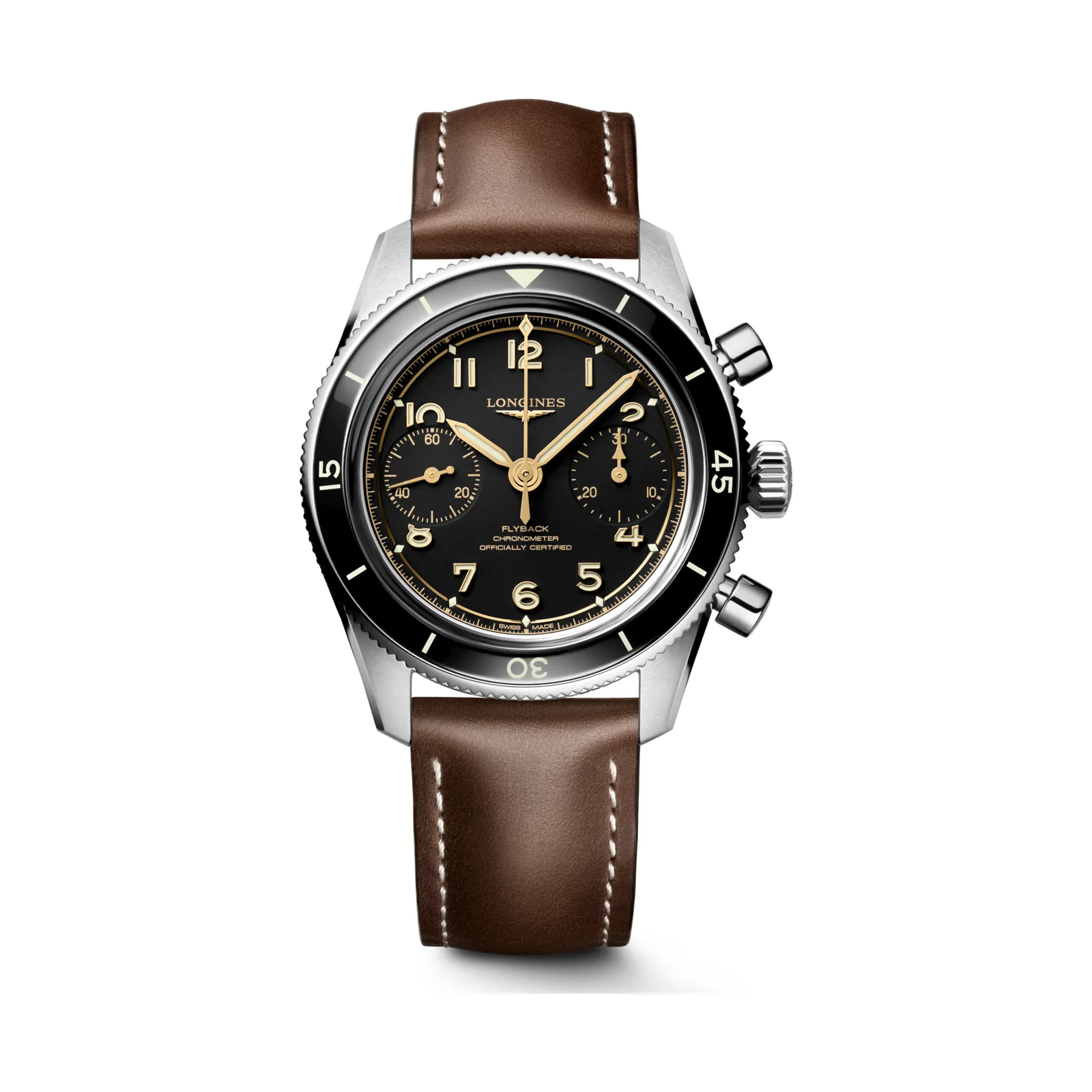 Longines Spirit Pilot Flyback Hand Wound 39.5 mm Leather Strap Black Mens Watch L3.721.4.53.2