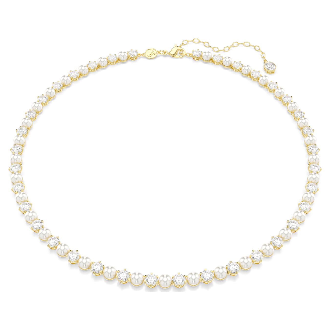 Swarovski Matrix Tennis Necklace Crystal Bead, Round Cut, White, Gold Alloy Layer