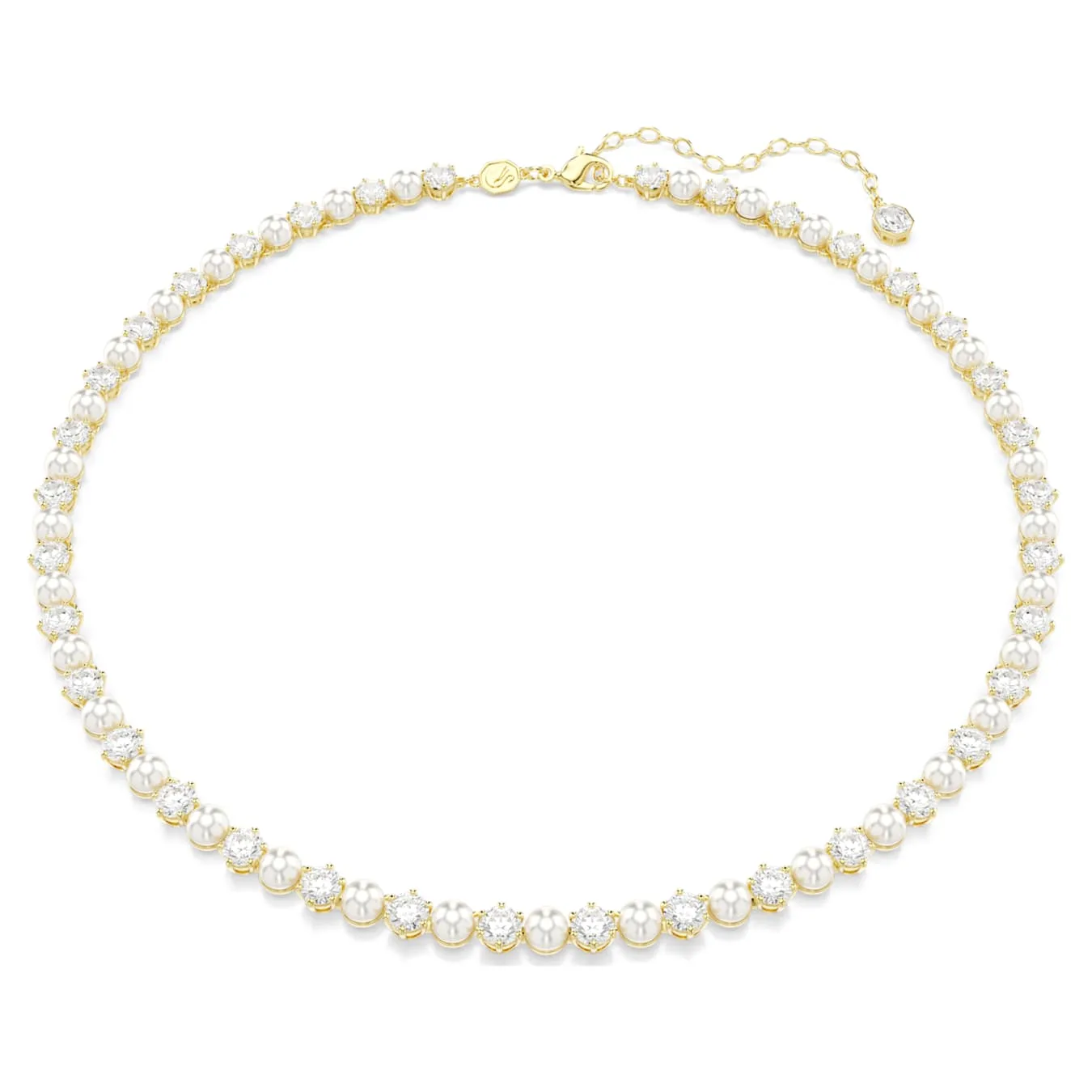 Swarovski Matrix Tennis Necklace Crystal Bead, Round Cut, White, Gold Alloy Layer