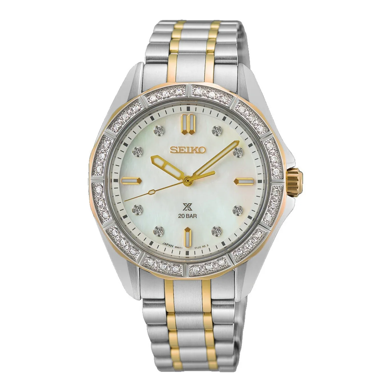 Seiko Prospex SEA Diver Quartz 34 mm Two Tone Mother of Pearl Ladies Watch SUR622J1