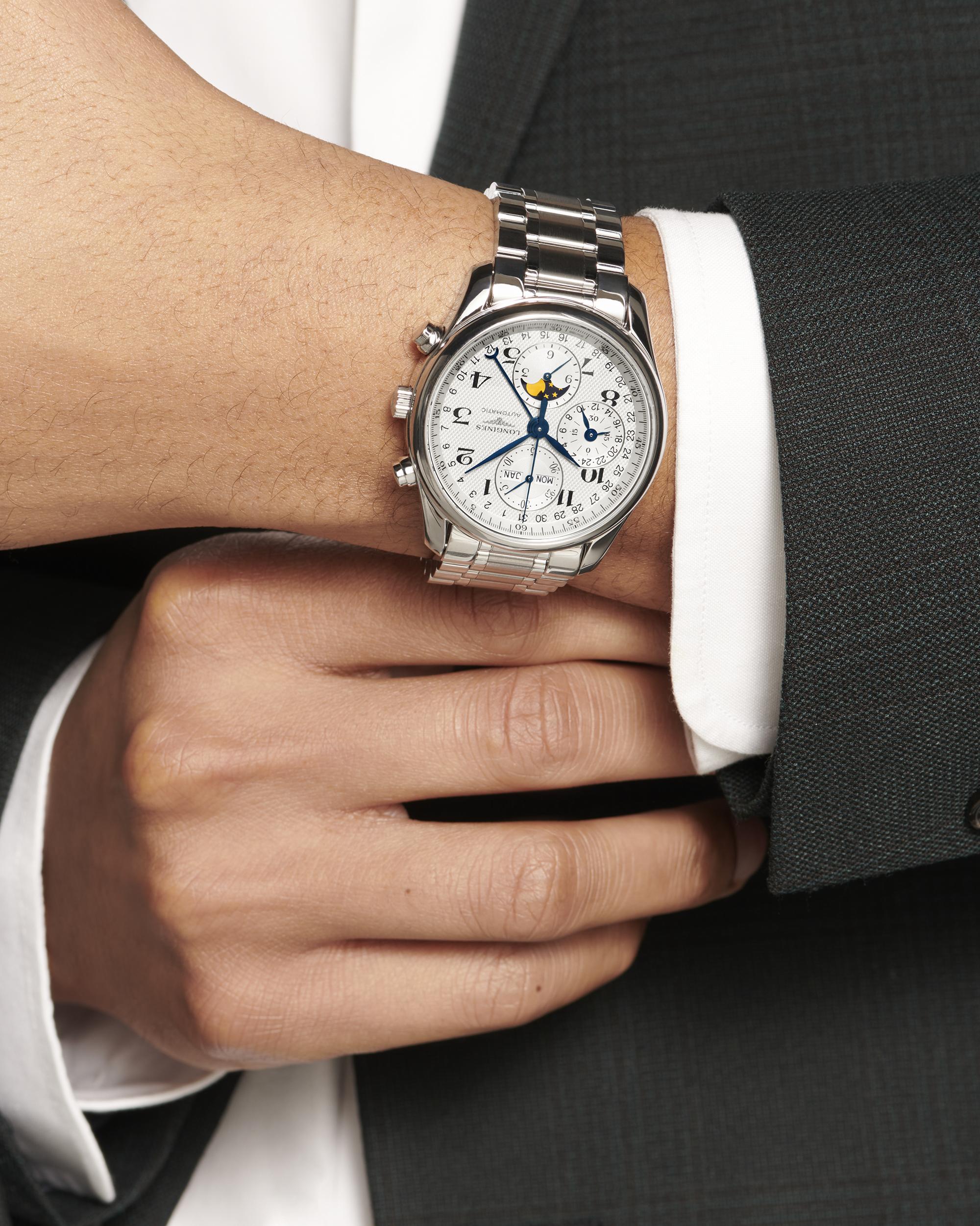 Longines Master Collection Chronograph Moon Phase Silver Stainless Steel Bracelet Men's Watch L2.673.4.78.6