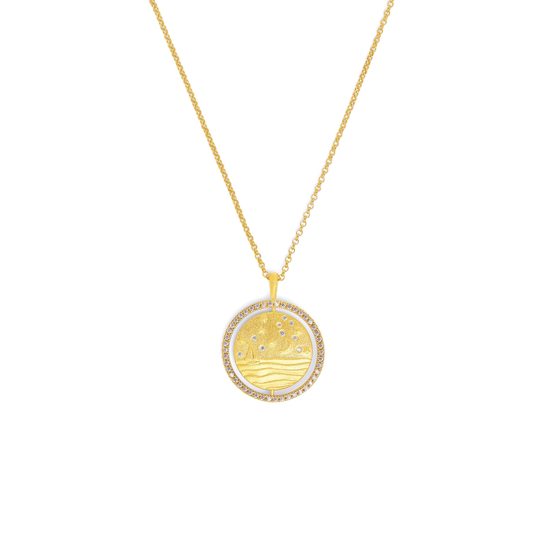 Bernd Wolf necklace Sun&Sea, Sun&Moon design line, zirconia, 24-karat gold plated