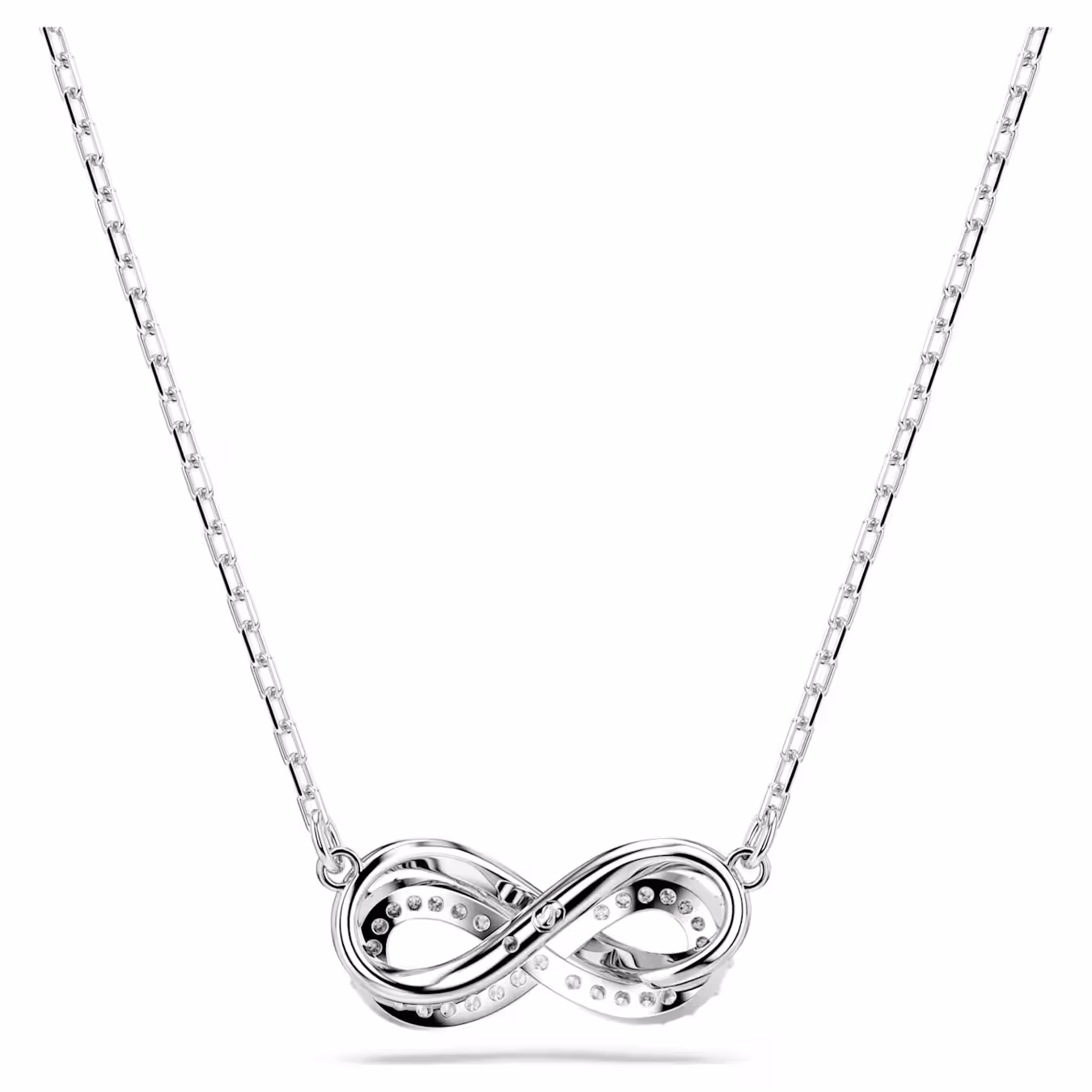 Swarovski Hyperbola pendant, pavé, infinity, white, rhodium-plated
