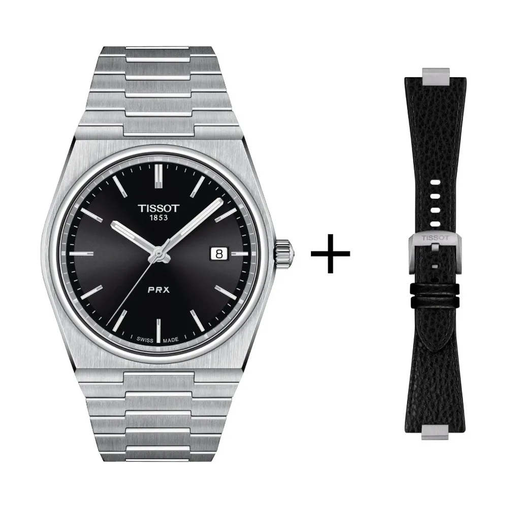 Tissot PRX men's watch quartz black T137.410.11.051.00 set with black leather strap