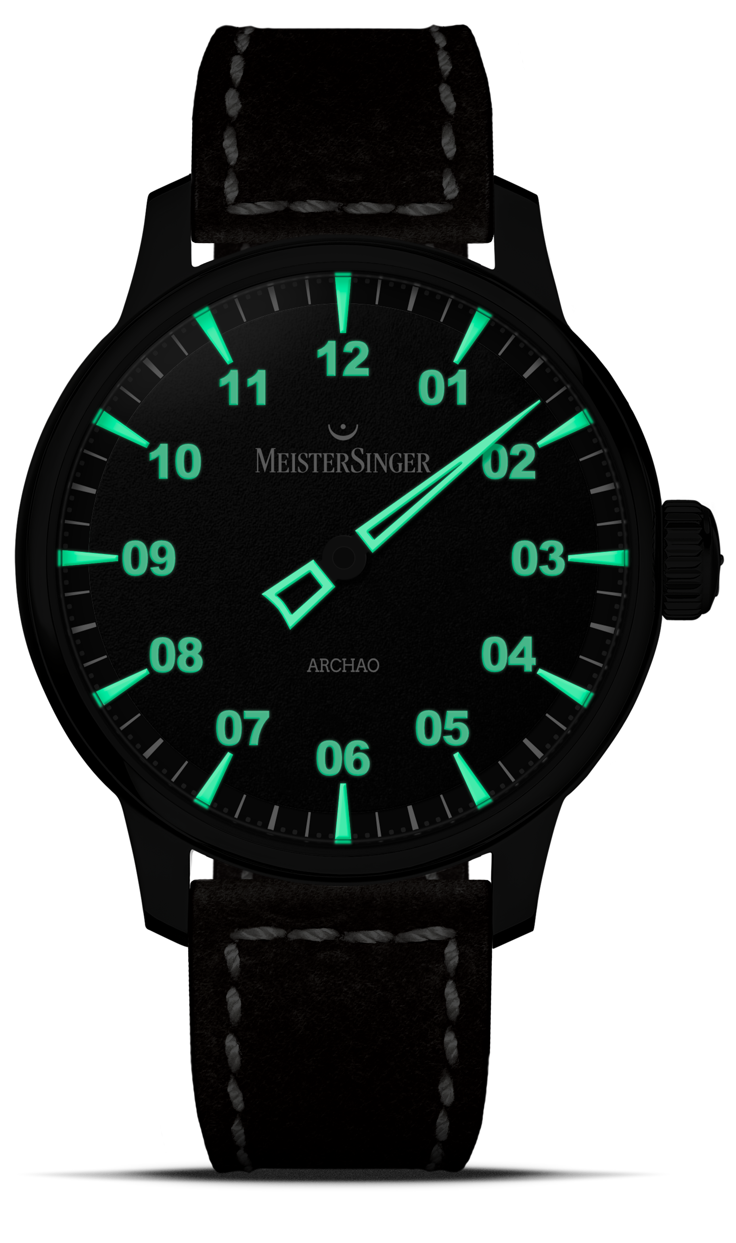 Meister Singer Archao DLC, Black, Automatic movement, 43 mm, Leather strap Men's watch AR902BL