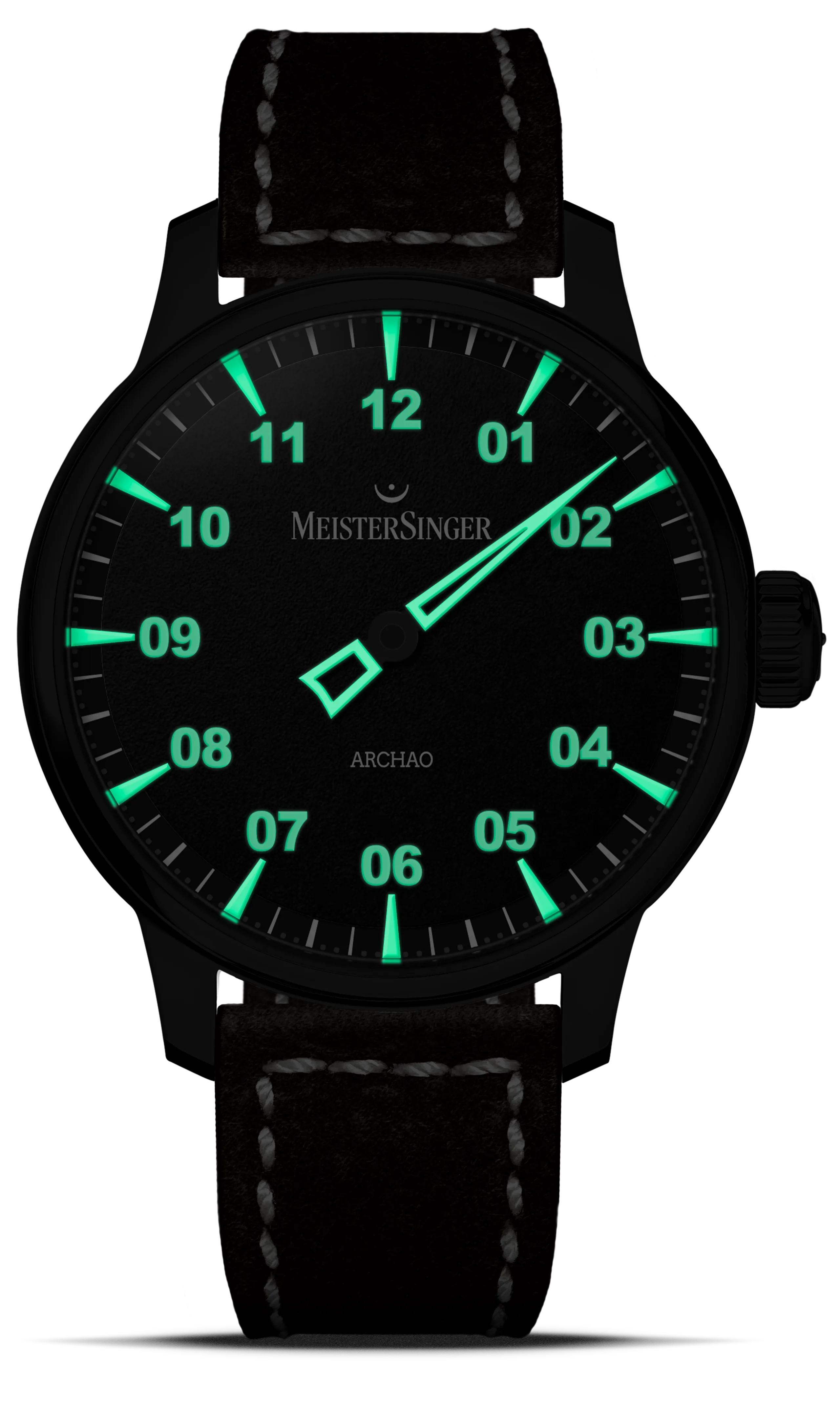 Meister Singer Archao DLC, Black, Automatic movement, 43 mm, Leather strap Men's watch AR902BL