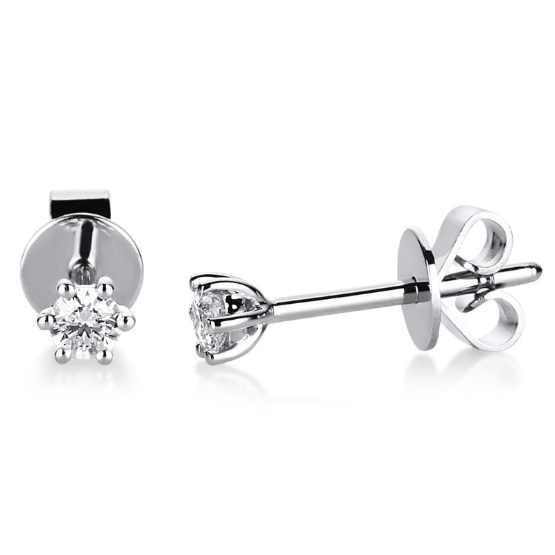 Solitaire stud earrings 750 white gold 18kt 0.14ct
