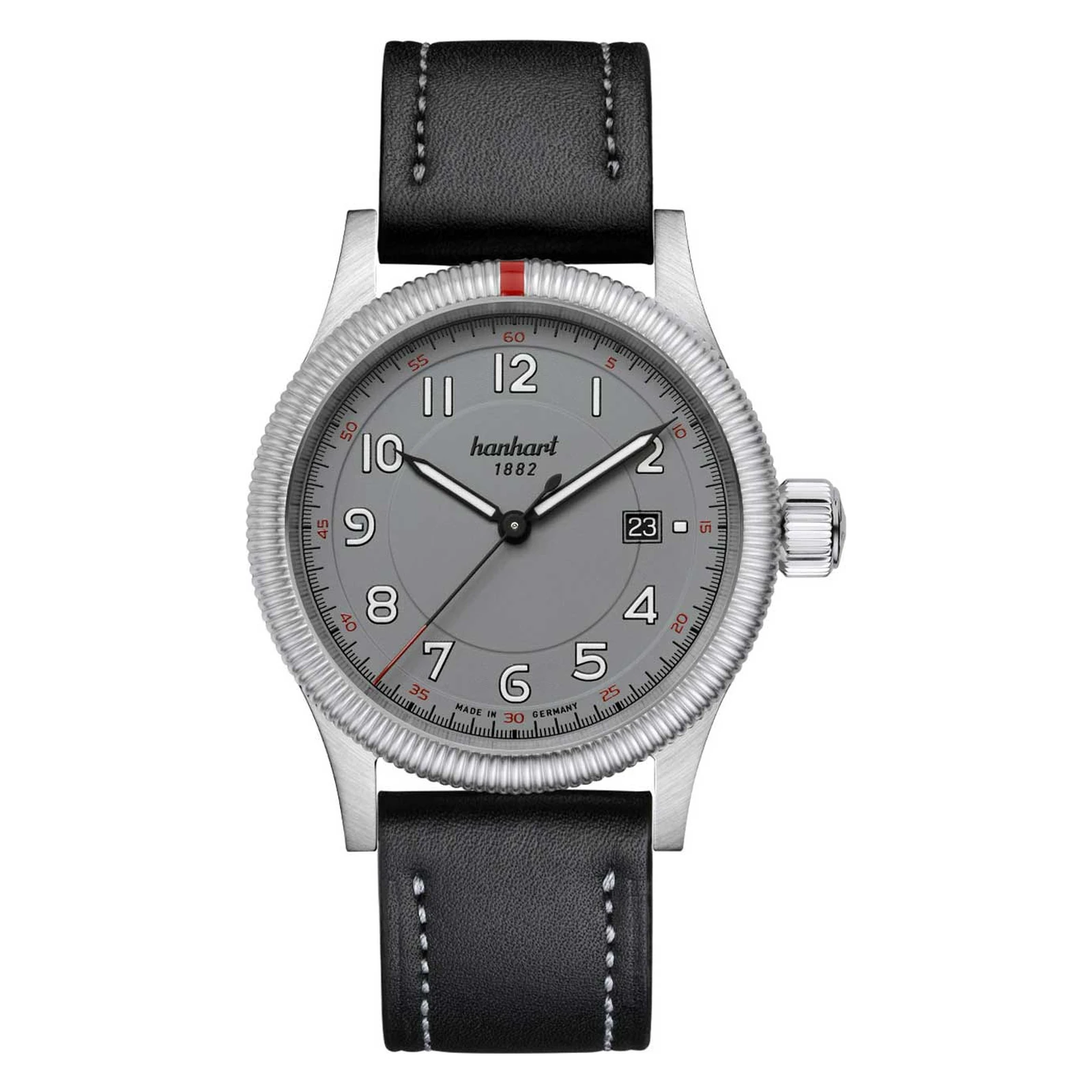 Hanhart PIONEER One Grey 42 mm Leather Strap Black Men's Watch 762.240-7010