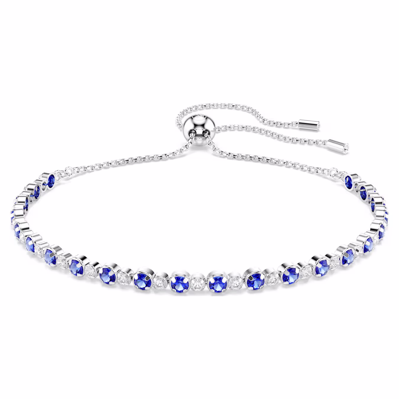 Swarovski Matrix Tennis Bracelet Mixed Round Cuts, Blue, Rhodium Plated