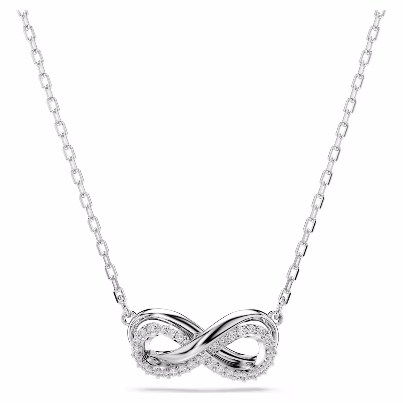Swarovski Hyperbola pendant, pavé, infinity, white, rhodium-plated