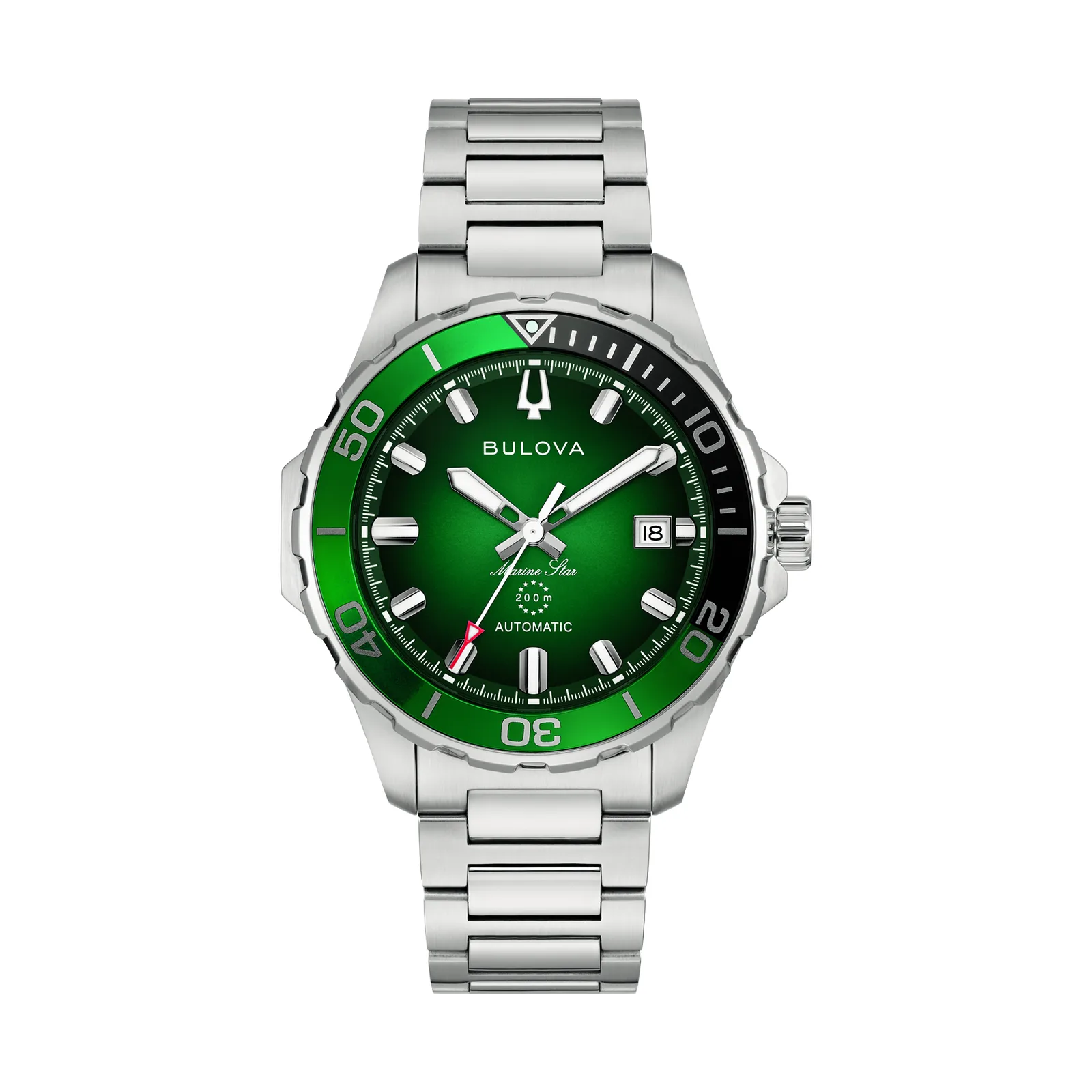 Bulova Marine Star Automatic Green Steel Bracelet Mens Watch 98B471