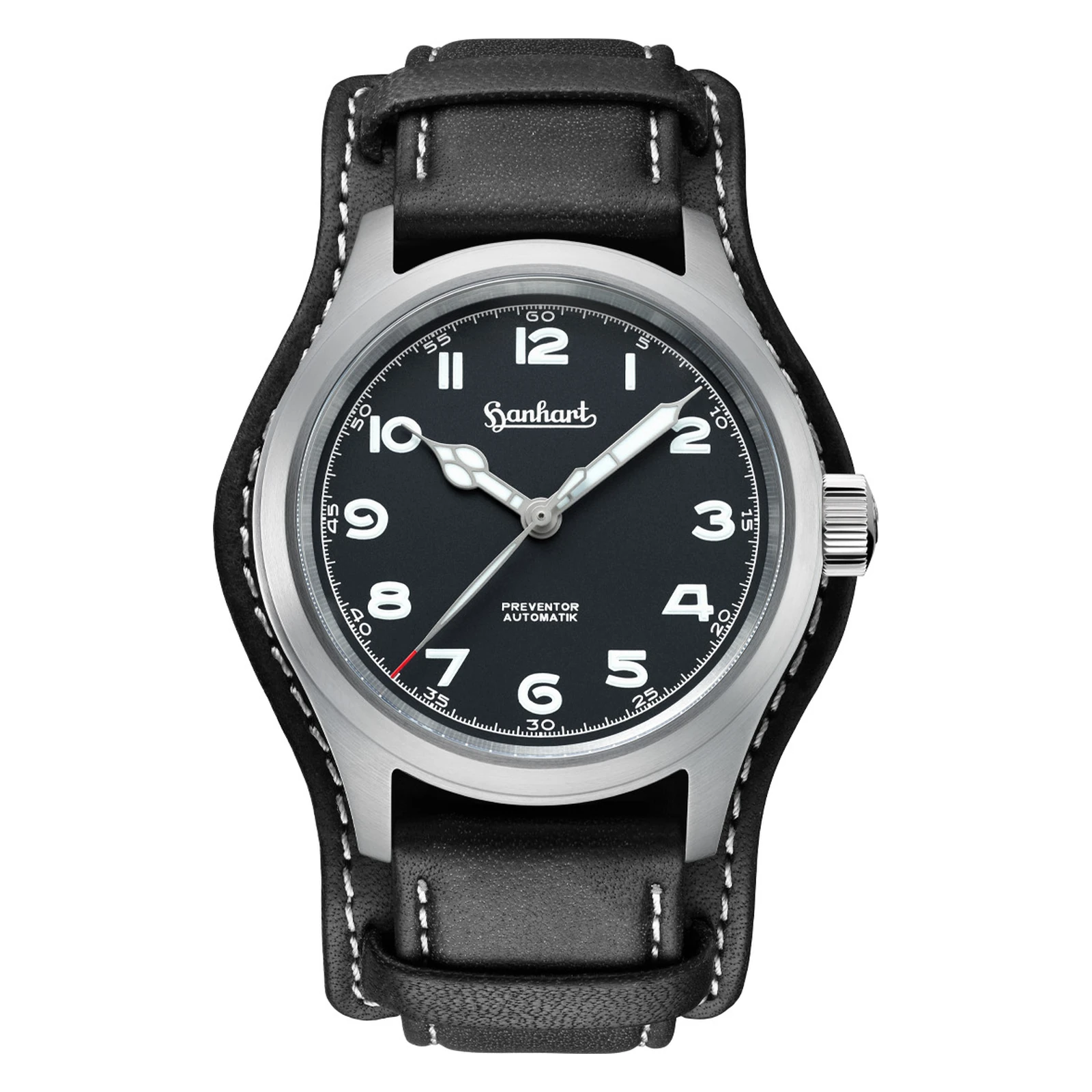 Hanhart PIONEER Preventor HD12 Black 39 mm Leather Strap Black Men's Watch 792.810-7010