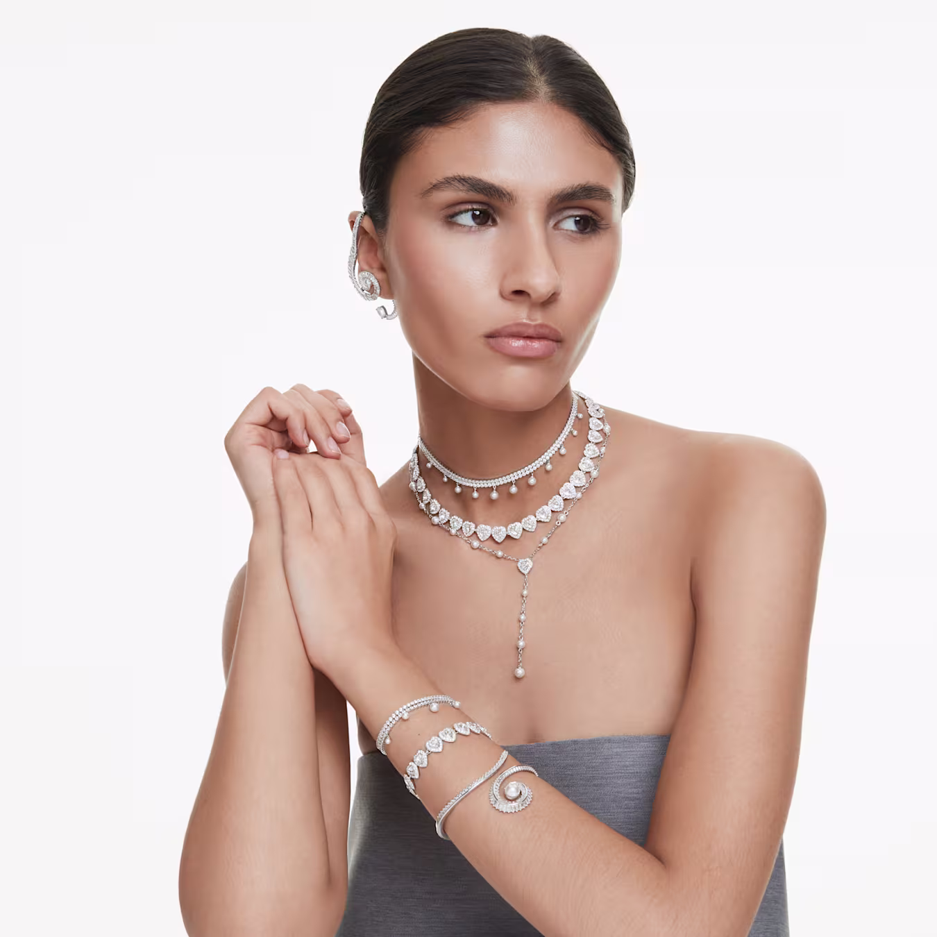 Swarovski Ariana Grande x Swarovski Armband Verschiedene Schliffe, Herz, Weiß, Rhodiniert