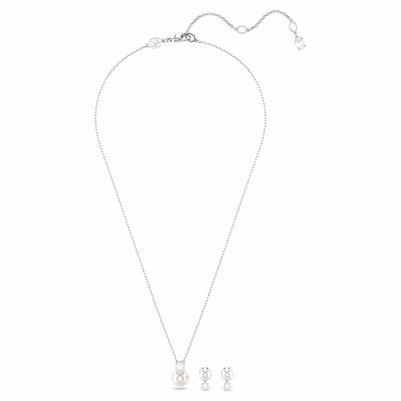 Swarovski Matrix Set Crystal Pearl, Round Cut, White, Rhodium Plated