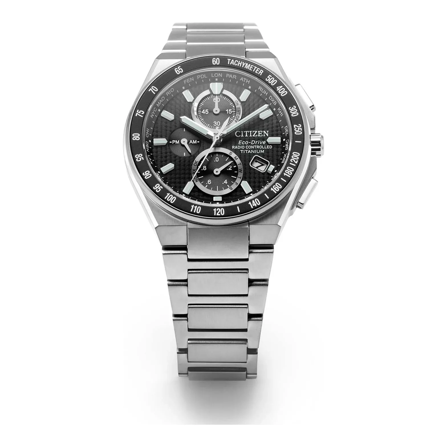 Citizen Eco-Drive Radio Controlled Chronograph Super Titanium Black Men's Watch AT8390-55E