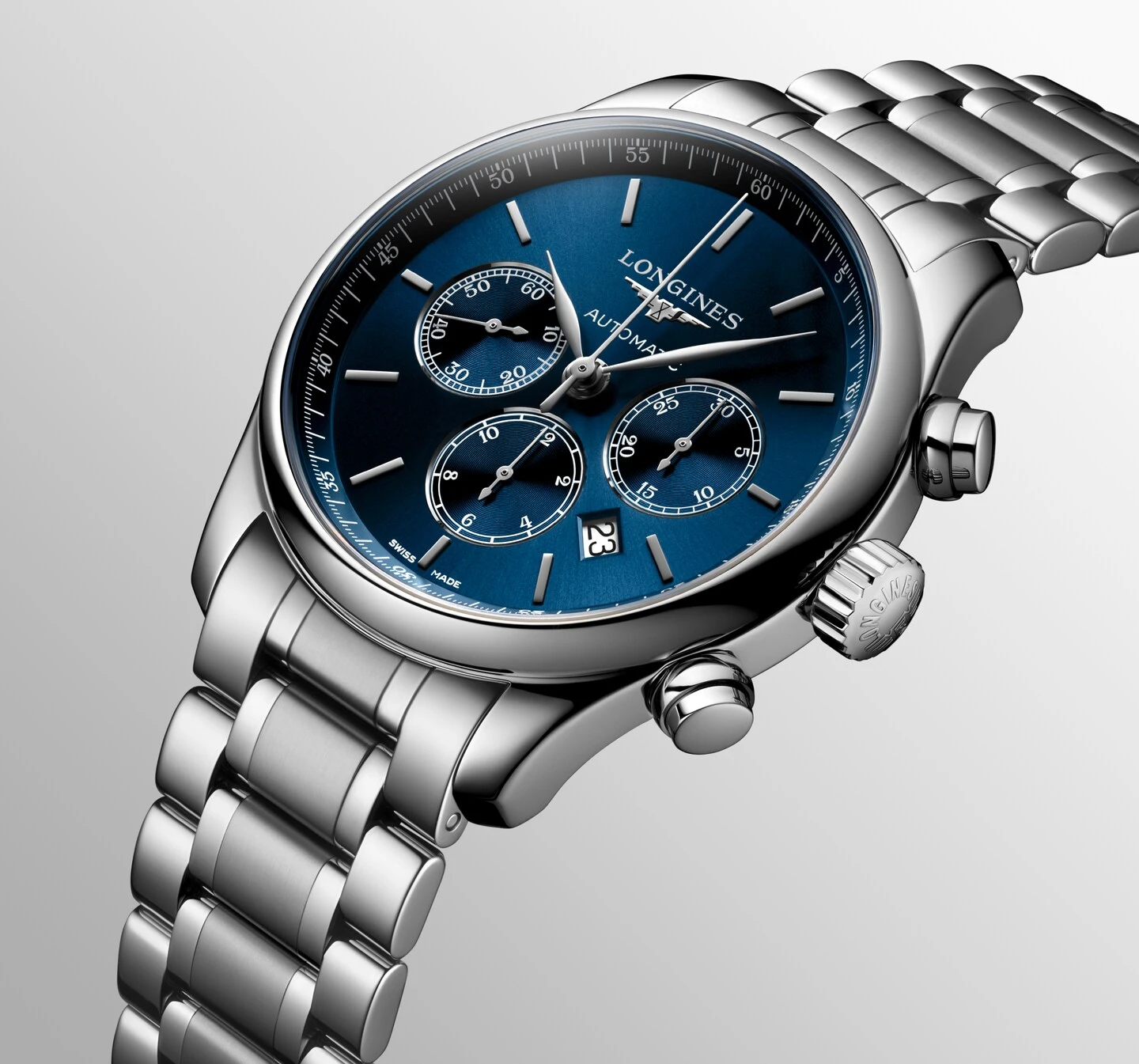 Longines Master Collection Chronograph Blue Stainless Steel Bracelet Men's Watch L2.859.4.92.6