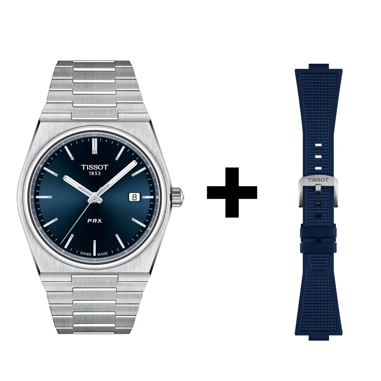 Tissot PRX men's watch T137.410.11.041.00 set with blue rubber strap