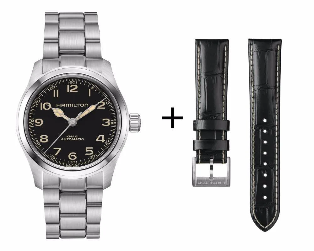 Hamilton Khaki Field Murph Automatic H70405130 set with black leather strap