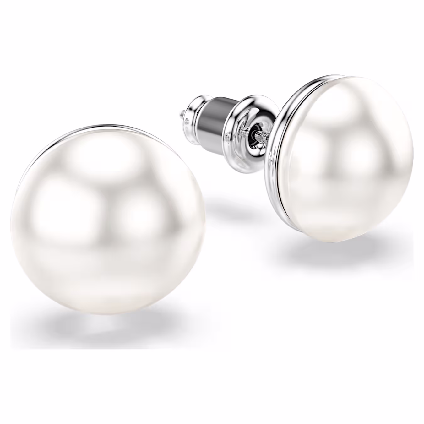 Swarovski Matrix stud earrings with crystal pearl, white, rhodium-plated