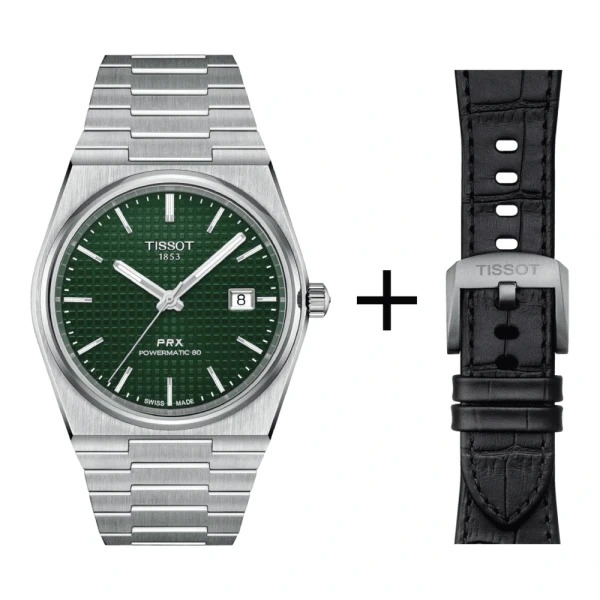 Tissot men's watch PRX Powermatic 80, T137.407.11.091.00 set with black leather strap