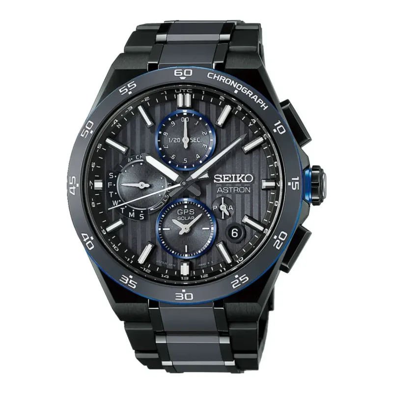 Seiko Astron GPS Solar Dual-Time Chronograph 43 mm Black Grey Mens Watch HAB008J1