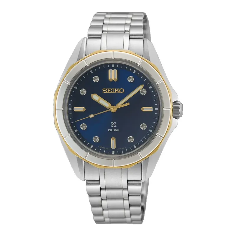 Seiko Prospex SEA Diver Quartz 34 mm Two Tone Blue Ladies Watch SUR620J1