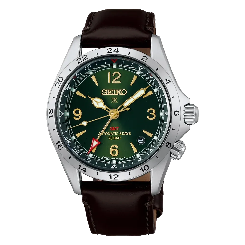 Seiko PROSPEX Automatic GMT 39.5mm Leather Strap, 72 Hour Power Reserve Men's Watch HBC007J1