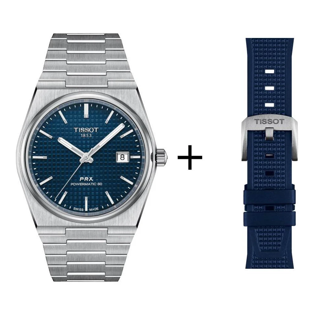 Tissot PRX men's watch blue T137.407.11.041.00 set with blue rubber strap