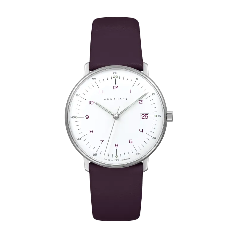 Junghans max bill ladies purple leather strap ladies watch 47/4558.02