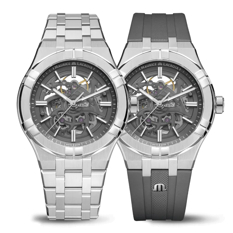 Maurice Lacroix Aikon Automatic Skeleton, automatic movement, grey, including spare strap, men's watch AI6008-SS00F-030-A