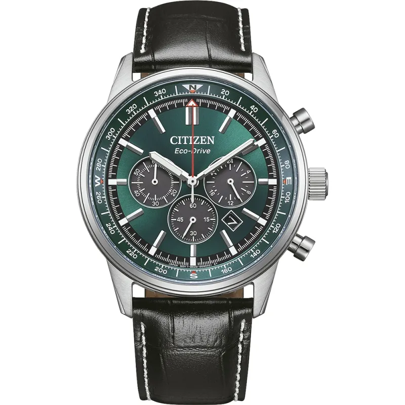 Citizen Eco-Drive Classic Chronograph, Green Leather, 42mm Men's Watch CA4720-01X