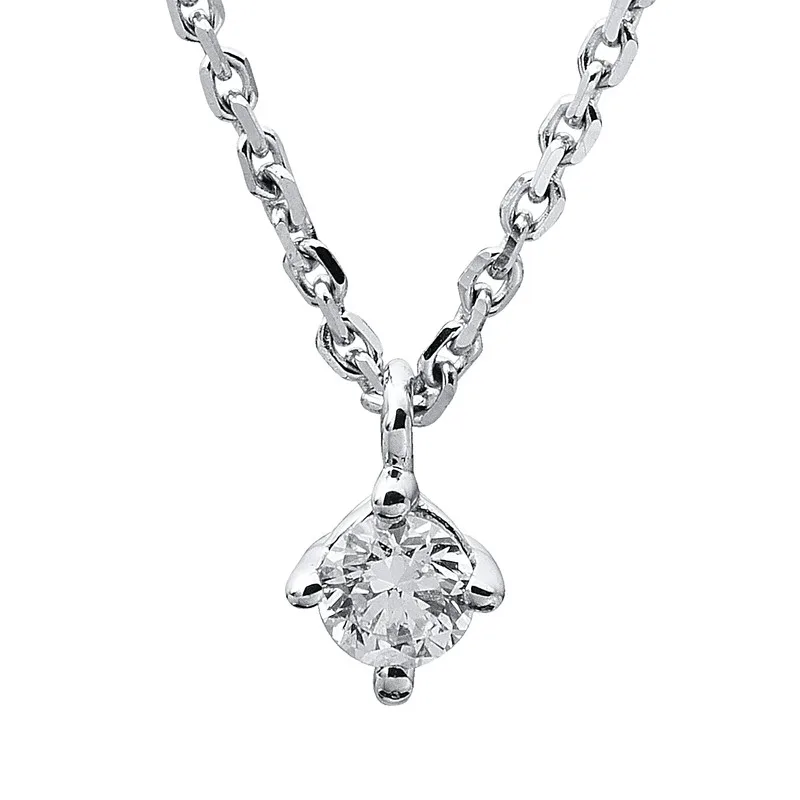 Solitaire necklace 585 white gold 14kt 0.1ct