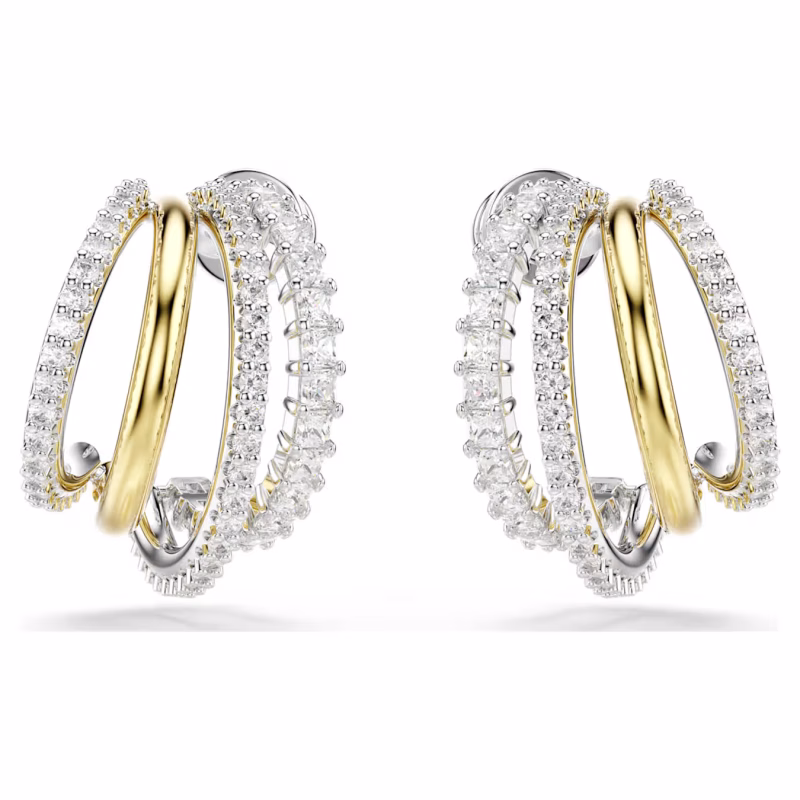 Swarovski Hyperbola hoop earrings, various cuts, mini, white, metal mix