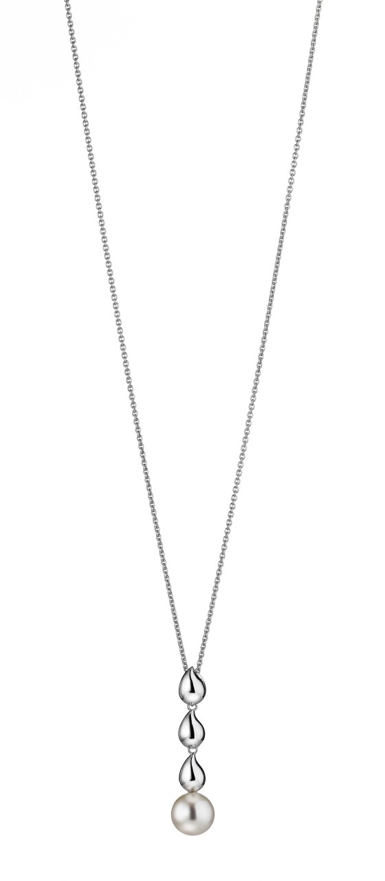Adriana necklace with pendant made of teardrop elements and white freshwater pearl P12