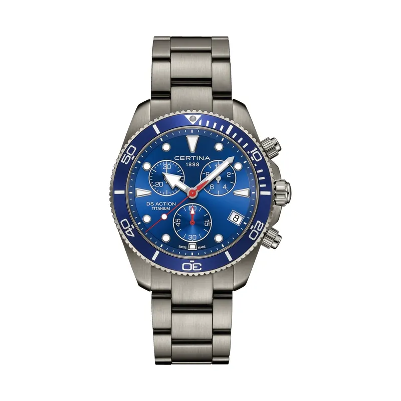 Certina DS Action Chrono, quartz, blue, titanium, 42mm men's watch C048.417.44.041.00