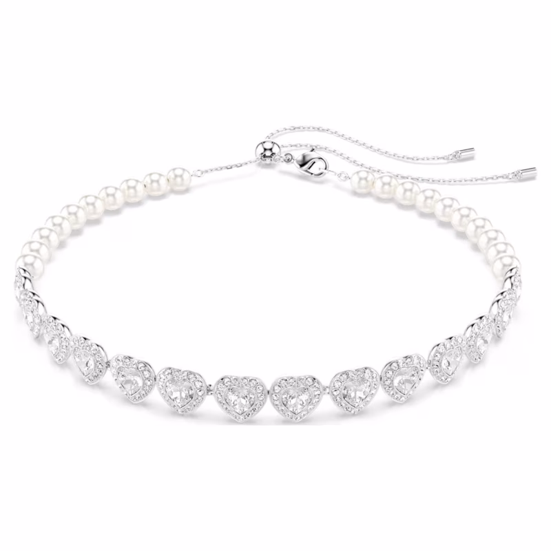 Swarovski Kette Ariana Grande x Swarovski Verschiedene Schliffe, Kristallperle, Herz, Weiß, Rhodiniert