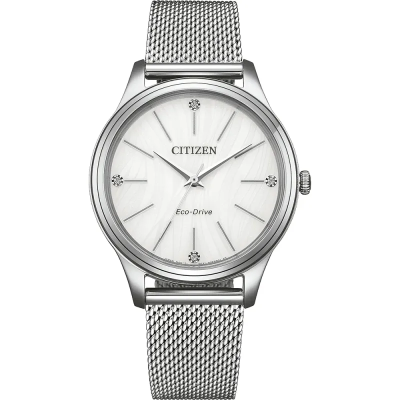 Citizen Eco-Drive Analog Quartz Stainless Steel White, 34mm, Milanese Strap Women's Watch EM1220-82A