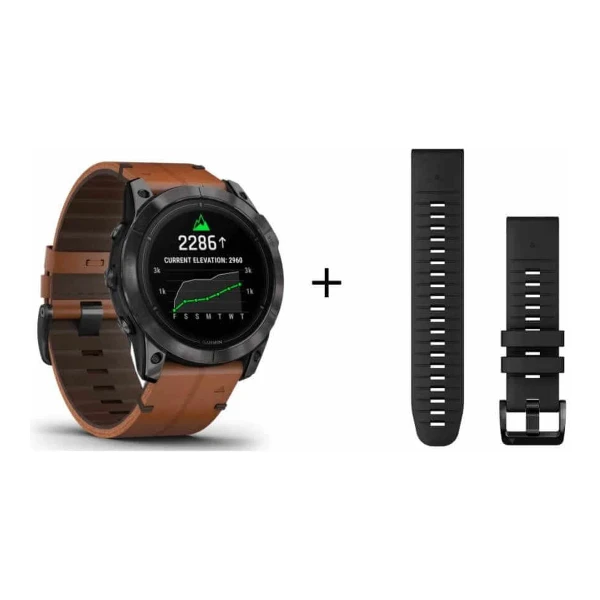 Garmin Epix™ Pro Gen 2 Sapphire 51mm Black/Carbon Gray Titanium Leather & Silicone Band 010-02804-30