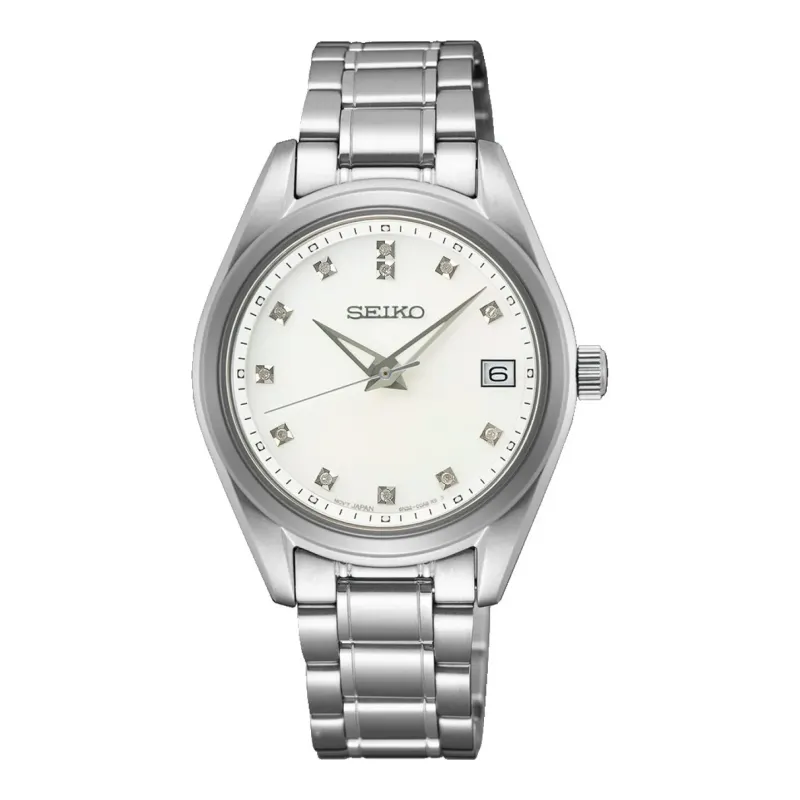 Seiko Classic Diamond Quartz 32 mm Stainless Steel Mother of Pearl Ladies Watch SUR579P1