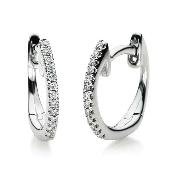 Multiple stone setting hoop earrings 585 white gold 14kt 0.06ct
