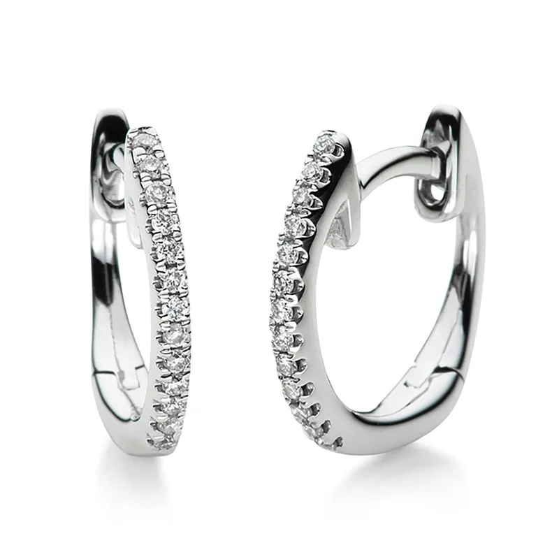Multiple stone setting hoop earrings 585 white gold 14kt 0.06ct