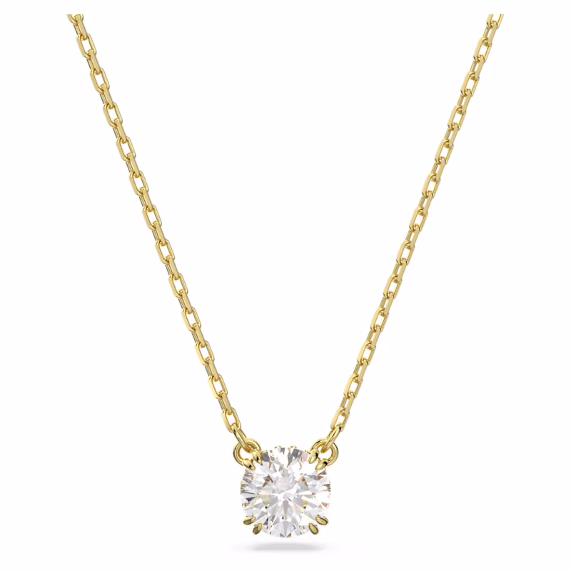 Swarovski Stilla pendant, round cut, white, 18k gold plated