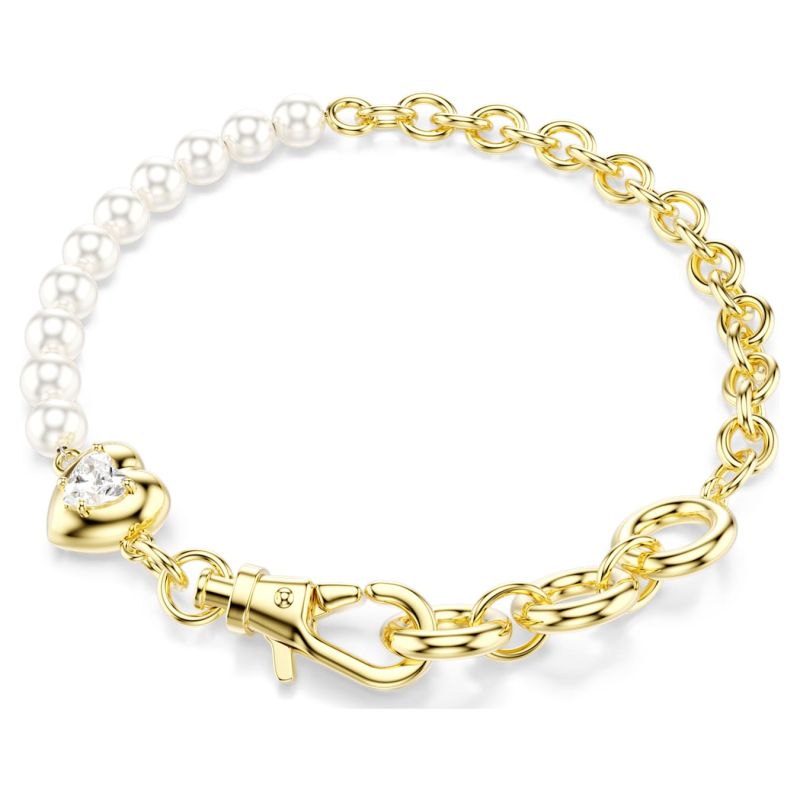Swarovski Idyllia bracelet with crystal bead, white, gold alloy layer