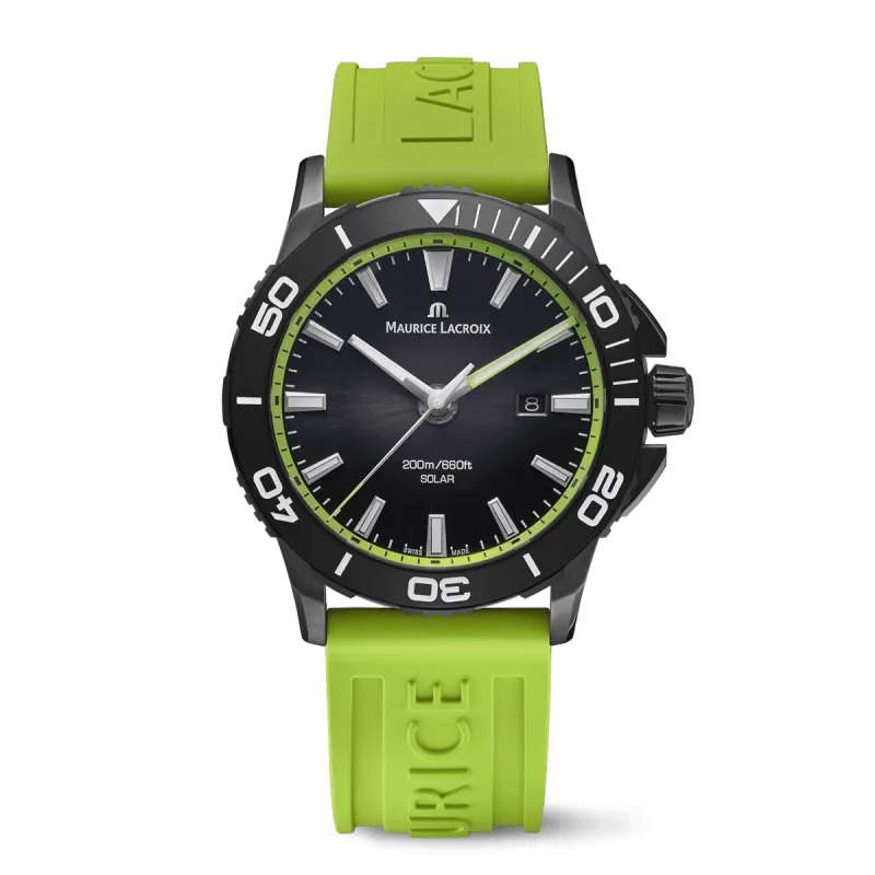 Maurice Lacroix PONTOS S SOLAR SPECIAL EDITION, 42 mm, Neon Green Rubber Strap Men's Watch PT1008-DLB00-330-5