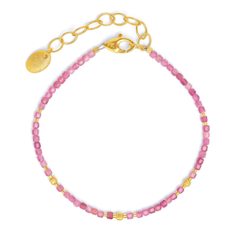 Bernd Wolf bracelet Cuseni design line Cubes, pink tourmaline, 24-karat gold plated