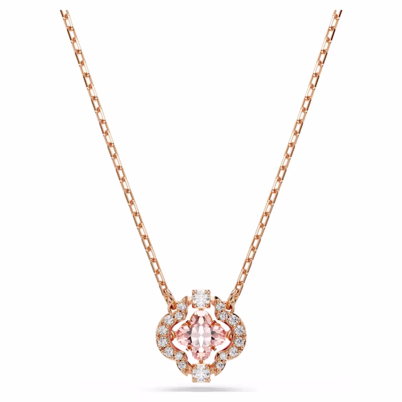 Swarovski Una necklace, lucky clover, pink, 18k rose gold plated