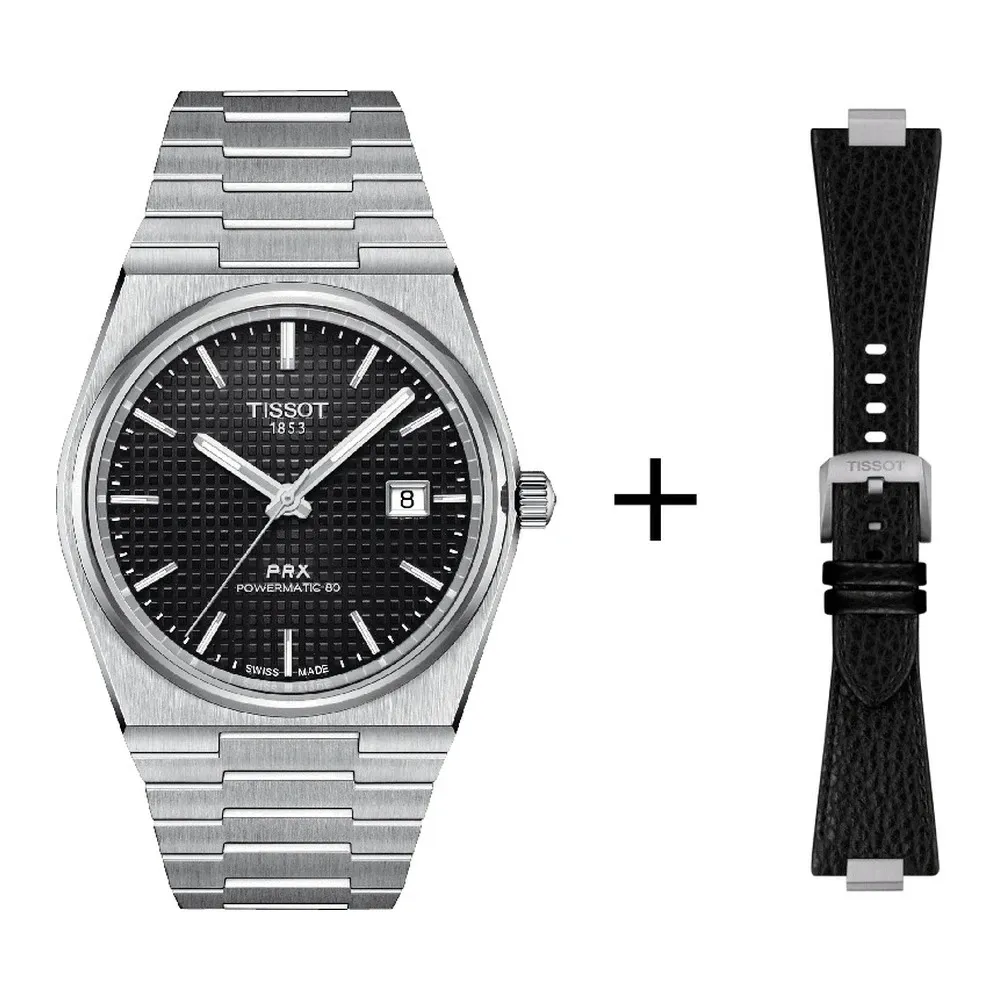 Tissot PRX men's watch T137.407.11.051.00 set with black leather strap
